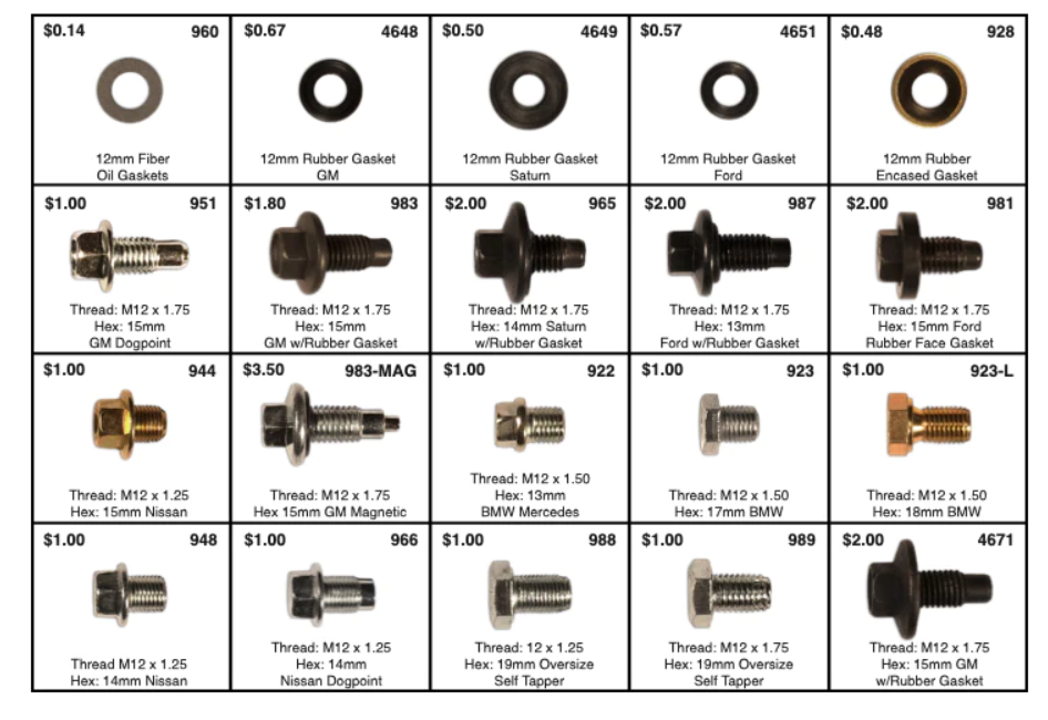 12mm Oil Plug Assortment