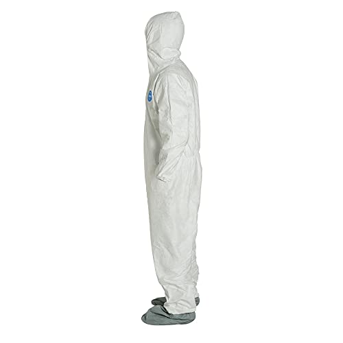 DuPont Tyvek 400 Disposable Protective Coverall with Elastic Cuffs, Attached Hood and Boots, White (Pack of 25) - New England Safety Supply