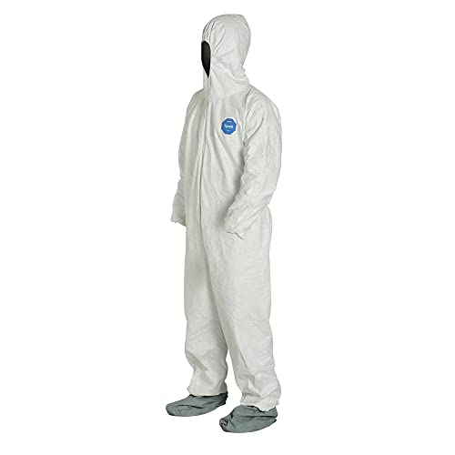 DuPont Tyvek 400 Disposable Protective Coverall with Elastic Cuffs, Attached Hood and Boots, White (Pack of 25) - New England Safety Supply