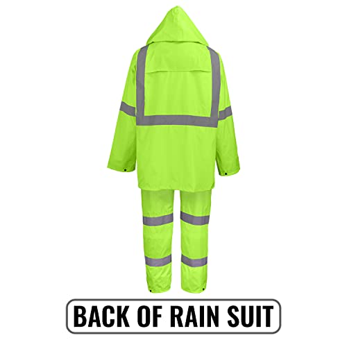 Global Glove - GLO-8000-L GLO-8000 - FrogWear HV - 3-Piece High-Visibility Rain Suit - Large