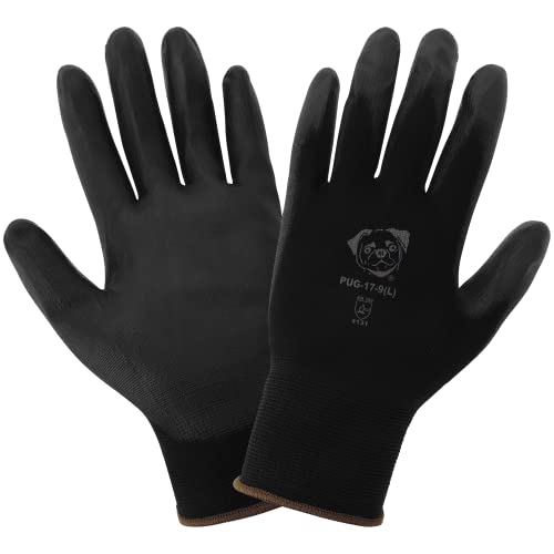 Global Glove PUG-17 Lightweight Polyurethane Dipped Work Gloves, Anti-Static/Electrostatic Compliant with Secure Grip, Bare Hand Sensitivity, Black, 12 Pairs, Medium