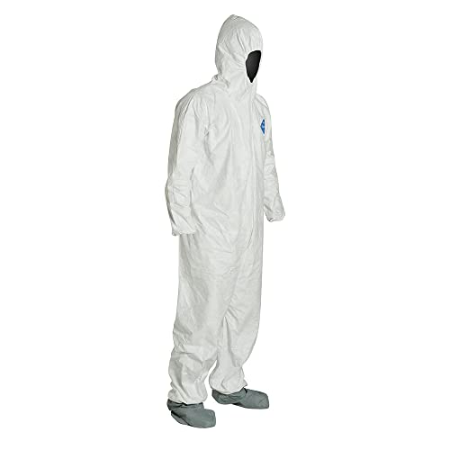 DuPont Tyvek 400 Disposable Protective Coverall with Elastic Cuffs, Attached Hood and Boots, White (Pack of 25) - New England Safety Supply