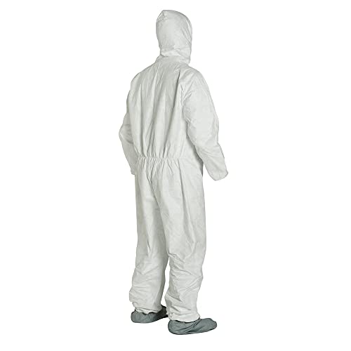 DuPont Tyvek 400 Disposable Protective Coverall with Elastic Cuffs, Attached Hood and Boots, White (Pack of 25) - New England Safety Supply