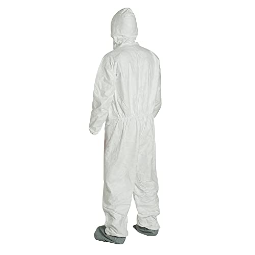 DuPont Tyvek 400 Disposable Protective Coverall with Elastic Cuffs, Attached Hood and Boots, White (Pack of 25) - New England Safety Supply