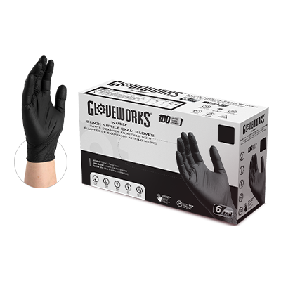 "GLOVEWORKS®" BLACK NITRILE EXAM GLOVES (CASE) - New England Safety Supply