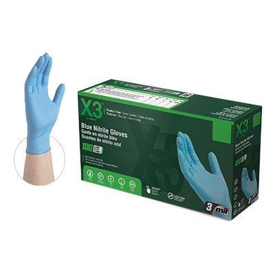 AMMEX X3® BLUE NITRILE GLOVE (CASE) - New England Safety Supply