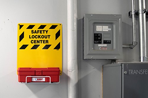 NMC LORK2 SAFETY LOCKOUT CENTER – 14 in. x 16 in. Styrene Electrical Lockout Backboard with Rack, Black Text on Yellow Base - New England Safety Supply