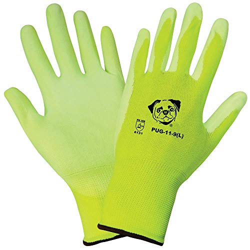 Global Glove PUG11 Polyurethane/Nylon Glove, Work, Large, White (Case of 144),Yellow