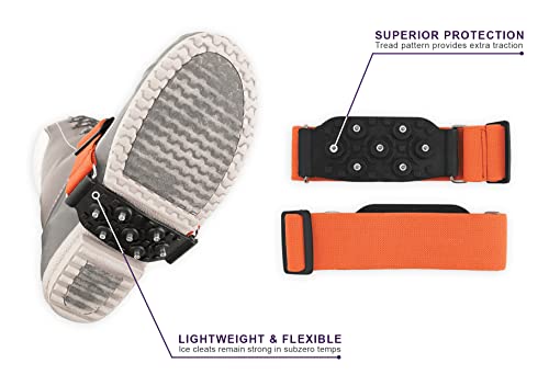 Global Glove and Safety Gripster Treads Nonslip Traction Cleats for Snow and Ice, Anti-Slip Overshoe Mid-Sole Crampons with Adjustable Straps, 7 Tungsten Studs for Secure Grip, Orange and Black