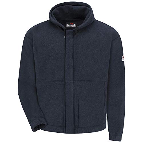 Bulwark Flame Resistant 8 oz Modacrylic Fleece Zip-Front Hooded Sweatshirt, Navy - New England Safety Supply