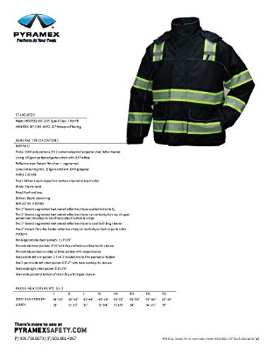 Pyramex RPB35 Series Teflon Coated Waterproof Black Parka ANSI Type O Class 1 with quilted lining - New England Safety Supply