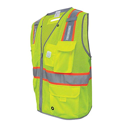 Global Glove GLO-15LED - FrogWear HV - Premium High-Visibility Surveyors LED Safety Vest - X-Large