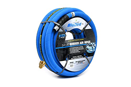 BLUBIRD BB3450 3/4" x 50' Rubber Air Hose, 100% Rubber, Lightest, Strongest, Most Flexible, 300 PSI, 50F to 190F Degrees, Ozone Resistant, High Strength Polyester Braided
