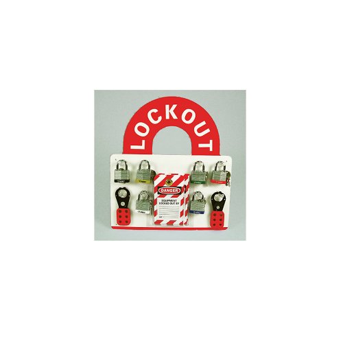 NMC with Master Lock Products, MLO1BI 10 Piece Plexiglass Bilingual Equipped Plexiglass Mini Lockout Center Kit - New England Safety Supply