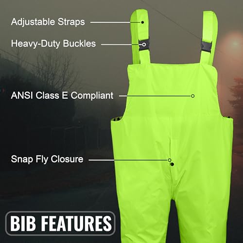 Global Glove - GLO-8000-L GLO-8000 - FrogWear HV - 3-Piece High-Visibility Rain Suit - Large