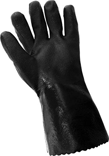 Global Glove 700 FrogWear PVC Jersey Lined Premium Glove with Knit Wrist Cuff, Chemical Resistent, 12" Length, Extra Large, Black (Case of 72)