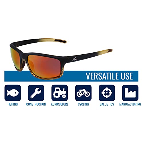 Bullhead Safety Pompano Polarized Safety Glasses with Performance Fog Technology, ANSI Z87+, Blue Light with UV Light and Anti-Scratch Protection, Red Mirror Lenses with Tortoise/Black Frame