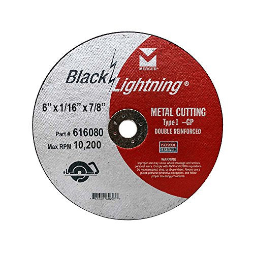 Mercer Industries 616080 - 6" x 1/16" x 7/8" Type 1 Black Lightning Cut-Off Wheels for Metal (25 pack)