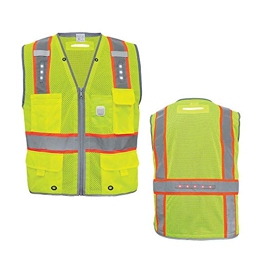 Global Glove GLO-15LED - FrogWear HV - Premium High-Visibility Surveyors LED Safety Vest - X-Large