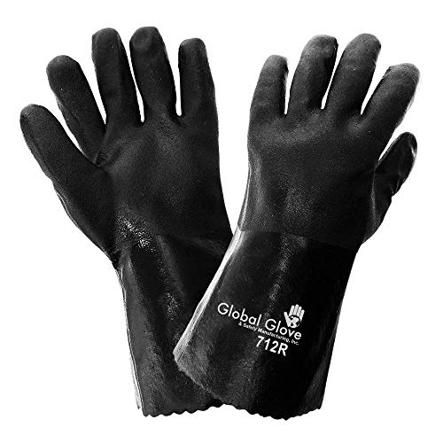 Global Glove 700 FrogWear PVC Jersey Lined Premium Glove with Knit Wrist Cuff, Chemical Resistent, 12" Length, Extra Large, Black (Case of 72)