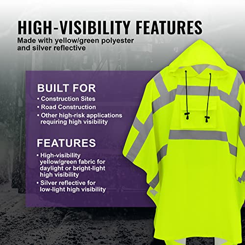 Global Glove FrogWear High-Visibility Yellow/Green Rain Poncho with Reflective Material, ANSI Class 3 PVC-Coated Polyester, Water and Rain Resistant for Protection from Outdoor Elements