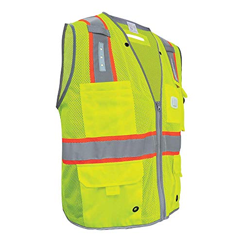 Global Glove GLO-15LED - FrogWear HV - Premium High-Visibility Surveyors LED Safety Vest - X-Large