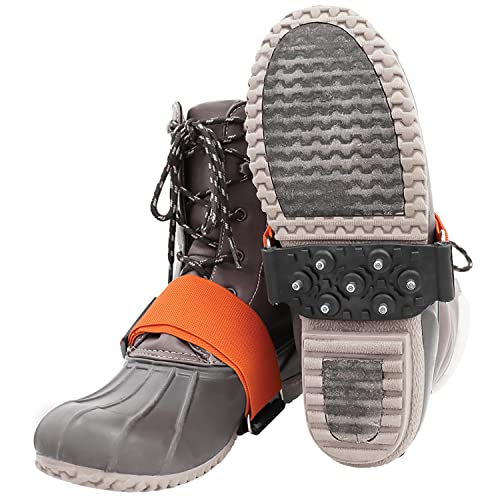 Global Glove and Safety Gripster Treads Nonslip Traction Cleats for Snow and Ice, Anti-Slip Overshoe Mid-Sole Crampons with Adjustable Straps, 7 Tungsten Studs for Secure Grip, Orange and Black