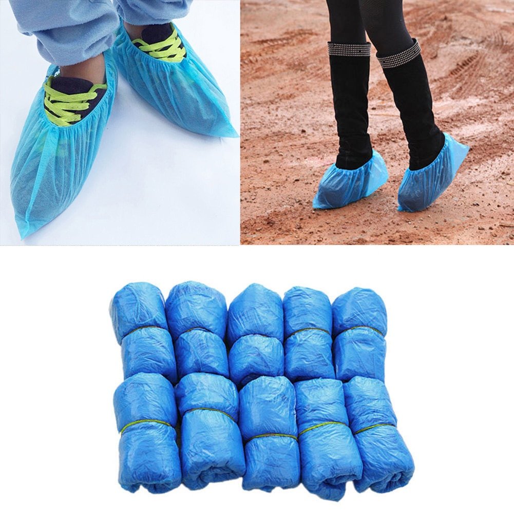 100Pcs Plastic Waterproof Disposable Shoe Covers - New England Safety Supply