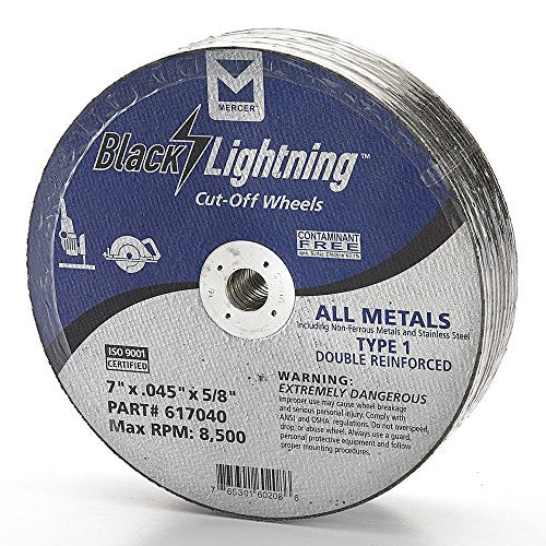 Mercer Industries 617040 Type 1 Double Reinforced Cut-Off Wheel, All Metals Cutting, including SS, 25 Pack, 7" x .045" x 5/8"