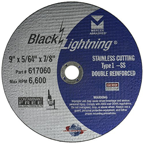 Mercer Industries 617060 Type 1 Double Reinforced Cut-Off Wheel, All Metals Cutting, including SS, 25 Pack, 9" x 5/64" x 7/8"
