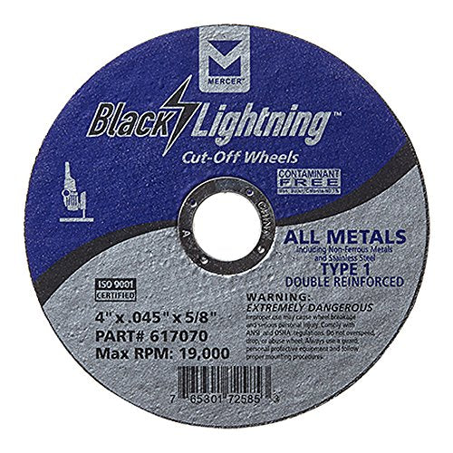Mercer Industries 617070 Type 1 Double Reinforced Cut-Off Wheel, All Metals Cutting, including SS, 50 Pack, 4" x .045" x 5/8"