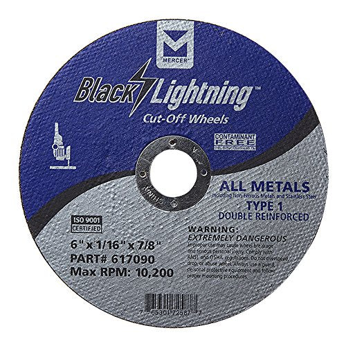 Mercer Industries 617090 Type 1 Double Reinforced Cut-Off Wheel, For All Metals, 6" x 1/16" x 7/8", 25-Pack