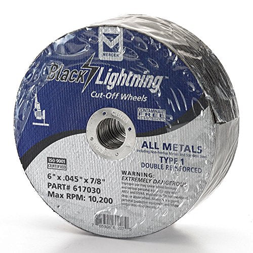 Mercer Industries 617030 Type 1 Double Reinforced Cut-Off Wheel, All Metals Cutting, including SS, 25 Pack, 6" x .045" x 7/8"