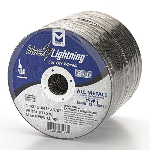 Mercer Industries 617010 Type 1 Double Reinforced Cut-Off Wheel, All Metals Cutting, including SS, 50 Pack, 4-1/2" x .045" x 7/8"