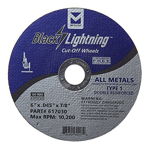 Mercer Industries 617030 Type 1 Double Reinforced Cut-Off Wheel, All Metals Cutting, including SS, 25 Pack, 6" x .045" x 7/8"