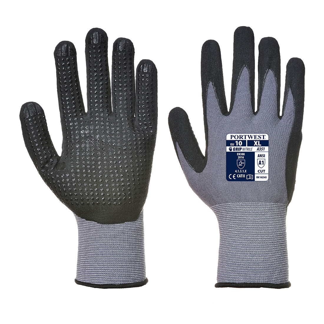 Portwest A351 DermiFlex Plus Handling Glove with PU/Nitrile Foam Palm Grip ANSI - New England Safety Supply