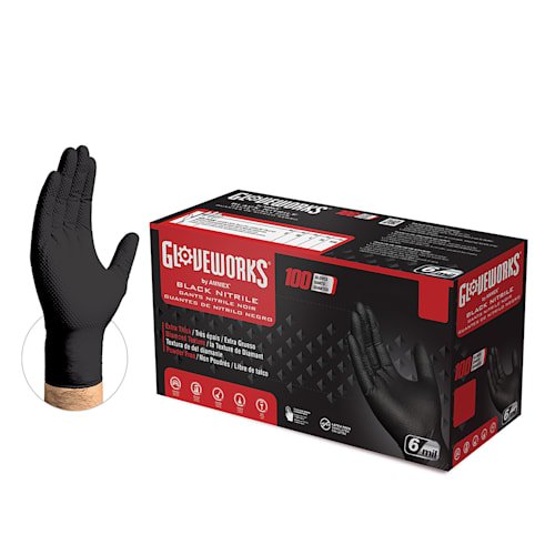 "GLOVEWORKS®" 6 MIL BLACK NITRILE TEXTURED GLOVE - New England Safety Supply