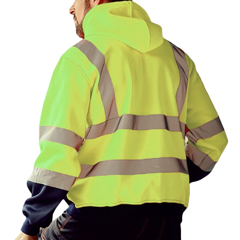 Men Workwear High Visibility Reflective Sweatshirt Hooded - New England Safety Supply
