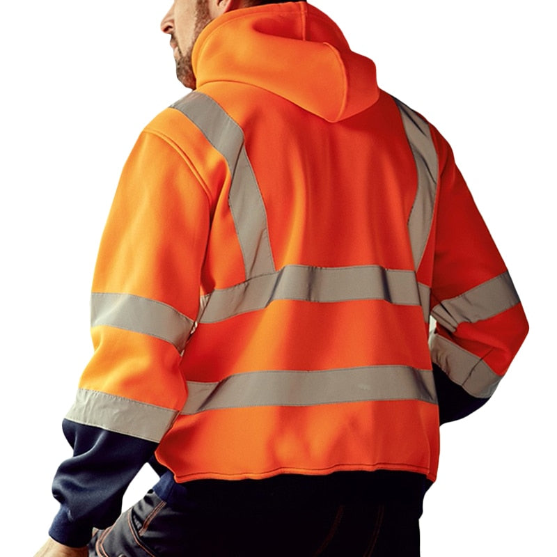 Men Workwear High Visibility Reflective Sweatshirt Hooded - New England Safety Supply