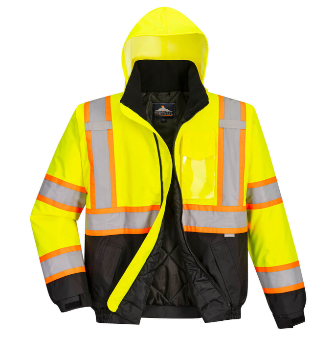 Hi-Vis Contrast Tape Bomber Jacket Yellow/Black - New England Safety Supply