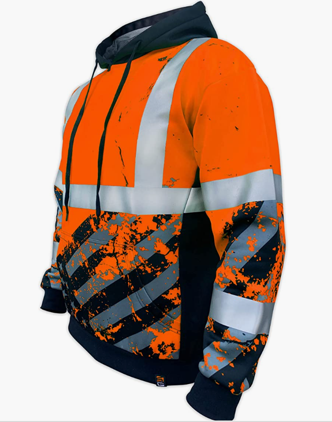 American Grit High-Vis Hoodie - ANSI Class 3 - image showcasing a bright yellow hoodie with reflective stripes, designed to provide high visibility in low-light conditions. Ideal for outdoor work, construction, or any other activity that requires enhanced visibility for safety purposes.