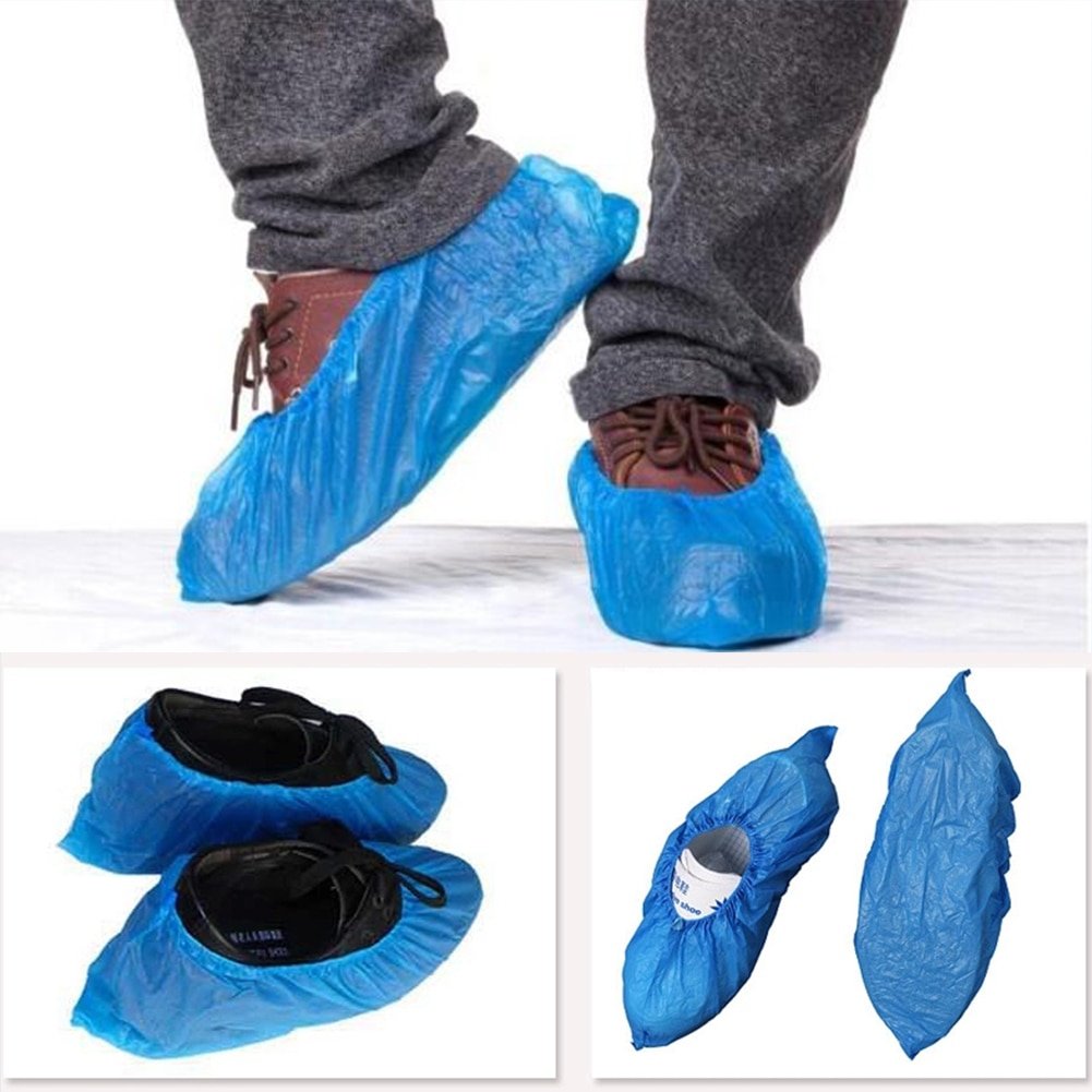 100Pcs Plastic Waterproof Disposable Shoe Covers - New England Safety Supply