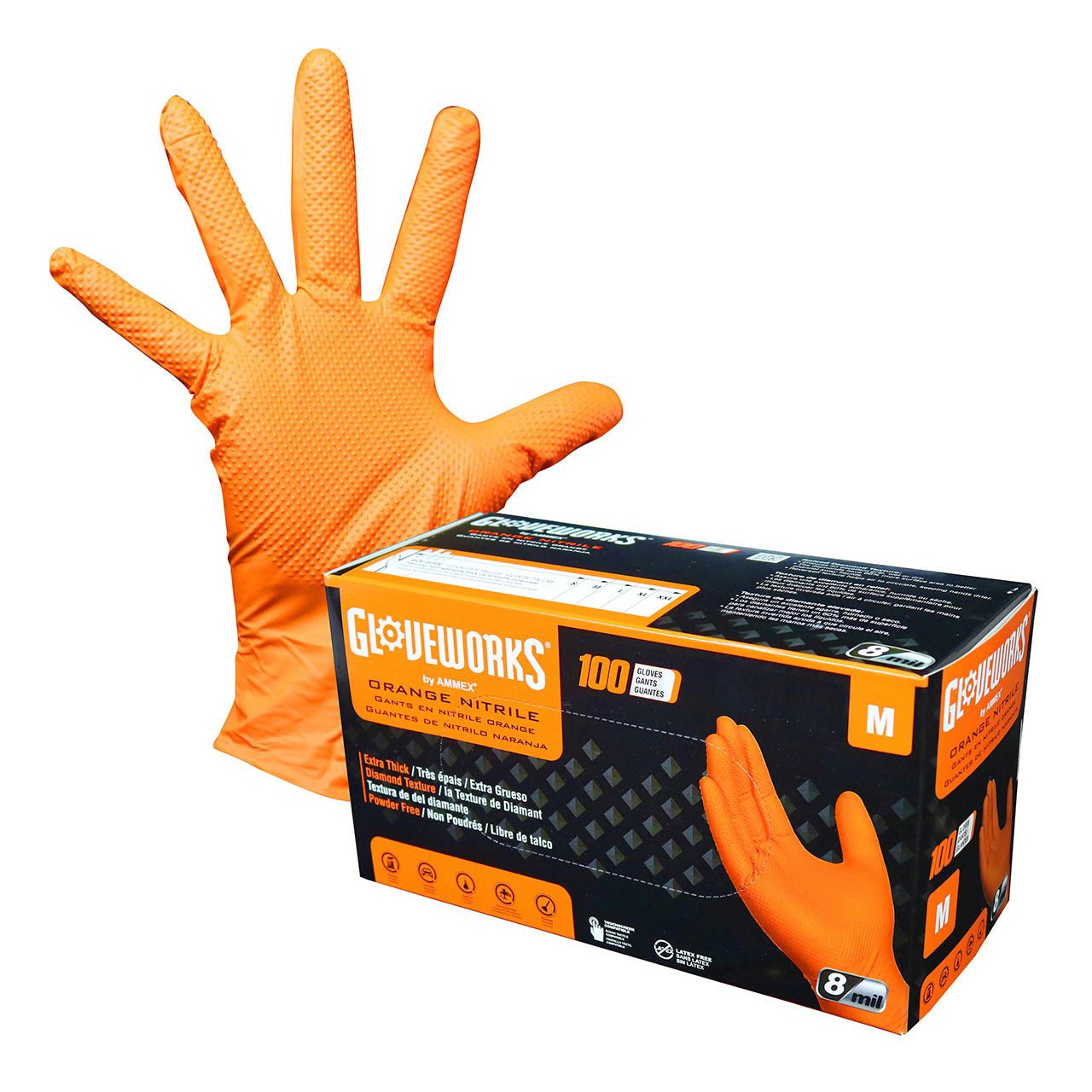 "GLOVEWORKS®" 8 MIL HD ORANGE NITRILE POWDER FREE GLOVES (CASE) - New England Safety Supply