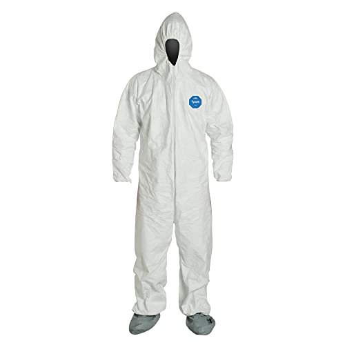 DuPont Tyvek 400 Disposable Protective Coverall with Elastic Cuffs, Attached Hood and Boots, White (Pack of 25) - New England Safety Supply