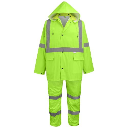 Global Glove - GLO-8000-L GLO-8000 - FrogWear HV - 3-Piece High-Visibility Rain Suit - Large