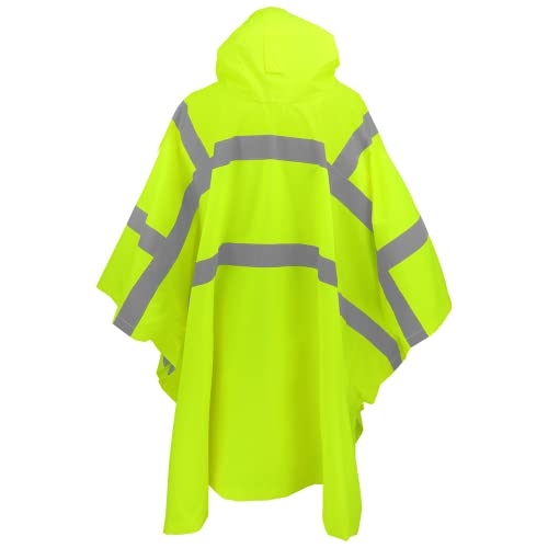Global Glove FrogWear High-Visibility Yellow/Green Rain Poncho with Reflective Material, ANSI Class 3 PVC-Coated Polyester, Water and Rain Resistant for Protection from Outdoor Elements