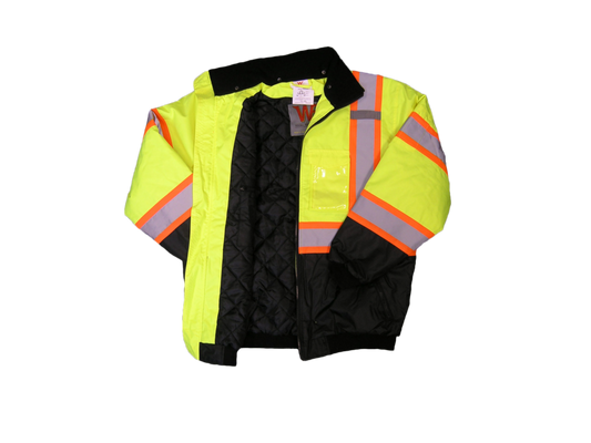 WORKFORCE DESIGNER LIME BOMBER JACKET WITH QUILTED POLYFILL LINER - New England Safety Supply
