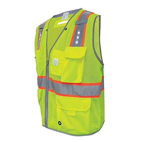 Global Glove GLO-15LED - FrogWear HV - Premium High-Visibility Surveyors LED Safety Vest - X-Large