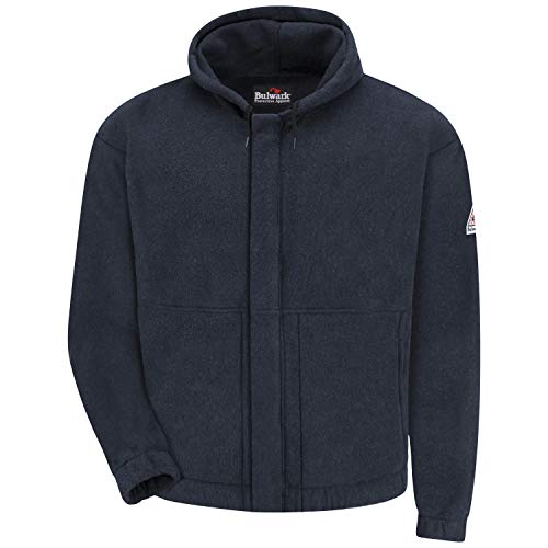 Bulwark Flame Resistant 8 oz Modacrylic Fleece Zip-Front Hooded Sweatshirt, Navy - New England Safety Supply