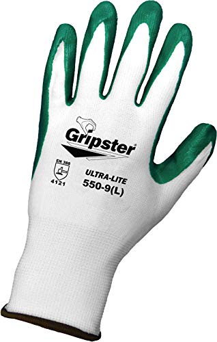 Global Glove 550 Gripster Ultralite Nitrile Glove with Knit Wrist Liner, Work, Large, Dark Green/White (Case of 72)